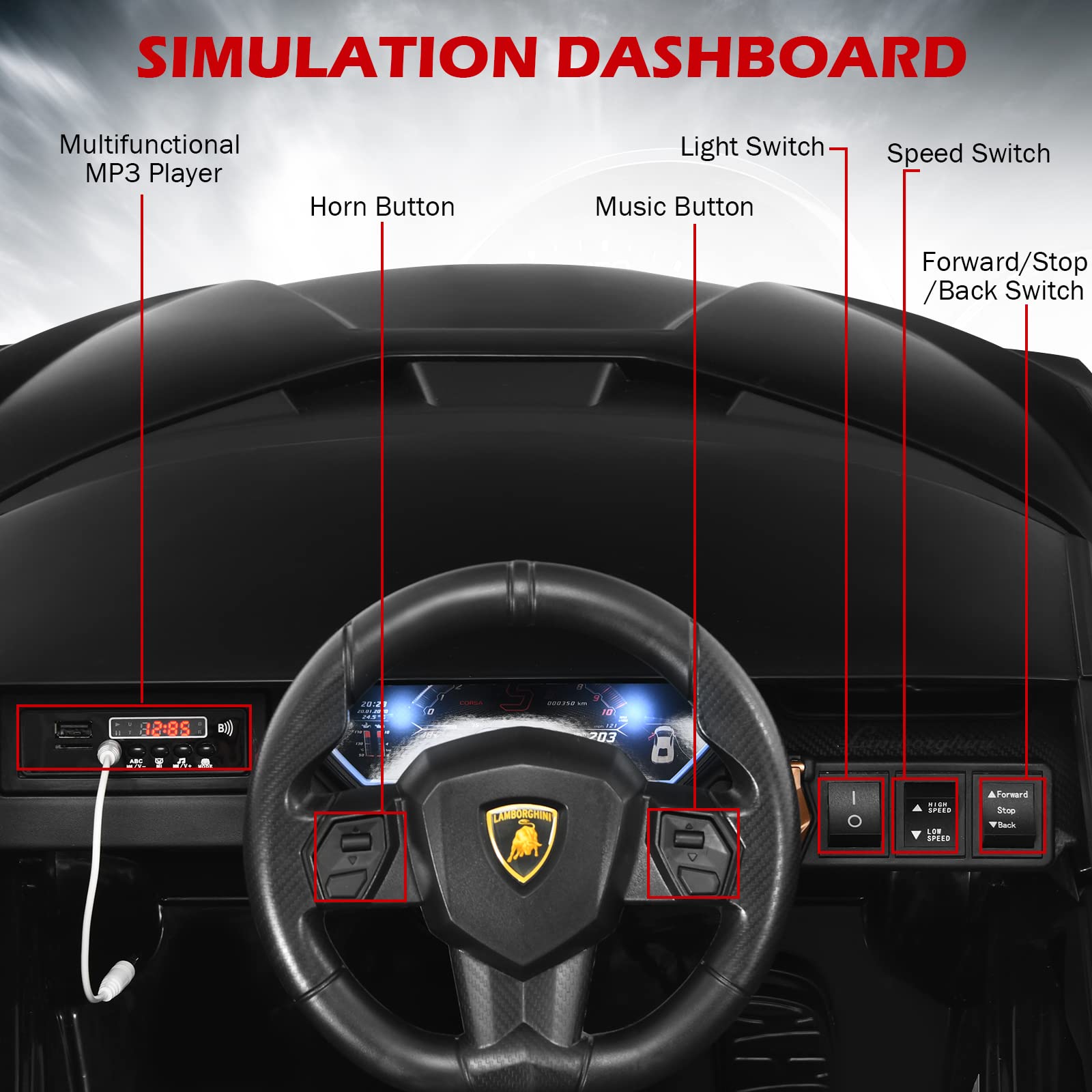 INFANS 12V Licensed Lamborghini Sian Kids Ride on Car with Parent Remote Control, Electric Toy Roadster Carbon Fiber Textured