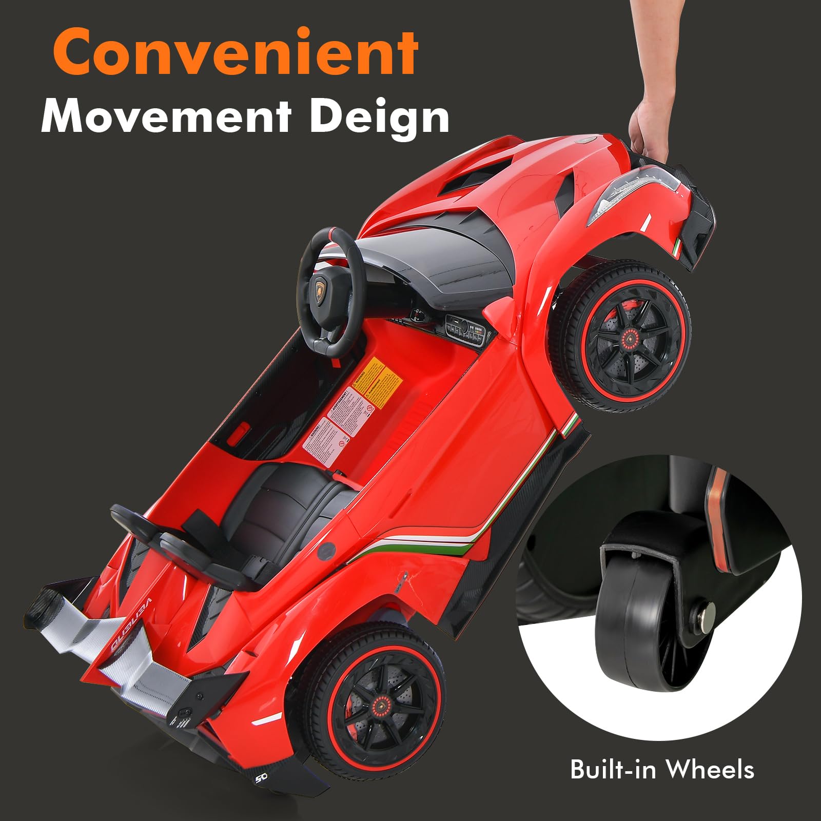 INFANS 2 Seater Kids Ride on Car, 12V 4WD Licensed Lamborghini Veneno Powered Electric Vehicle with Rocking Mode, Remote Control