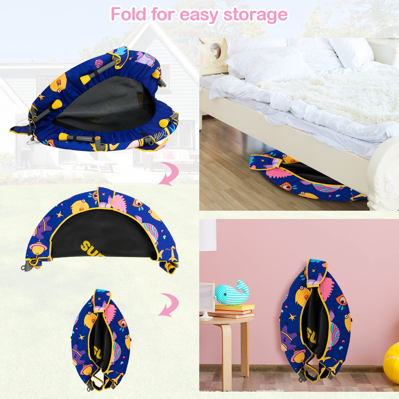INFANS 2 in 1 Swing and Trampoline Combo, 36 Inch Foldable Hammock Saucer Tree Swing Bouncer