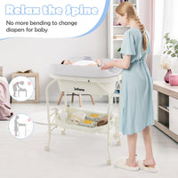 INFANS 2 in 1 Baby Changing Table with Bath Tub Unit, Folding Diaper Dresser Station with Wheels Waterproof Pad