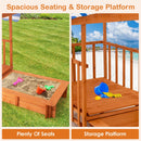 INFANS Children Playset Sandpit, 3 in 1 Kids Sandbox, Wooden Cedar Cabana Sandbox Playhouse for Outdoor Beach Backyard