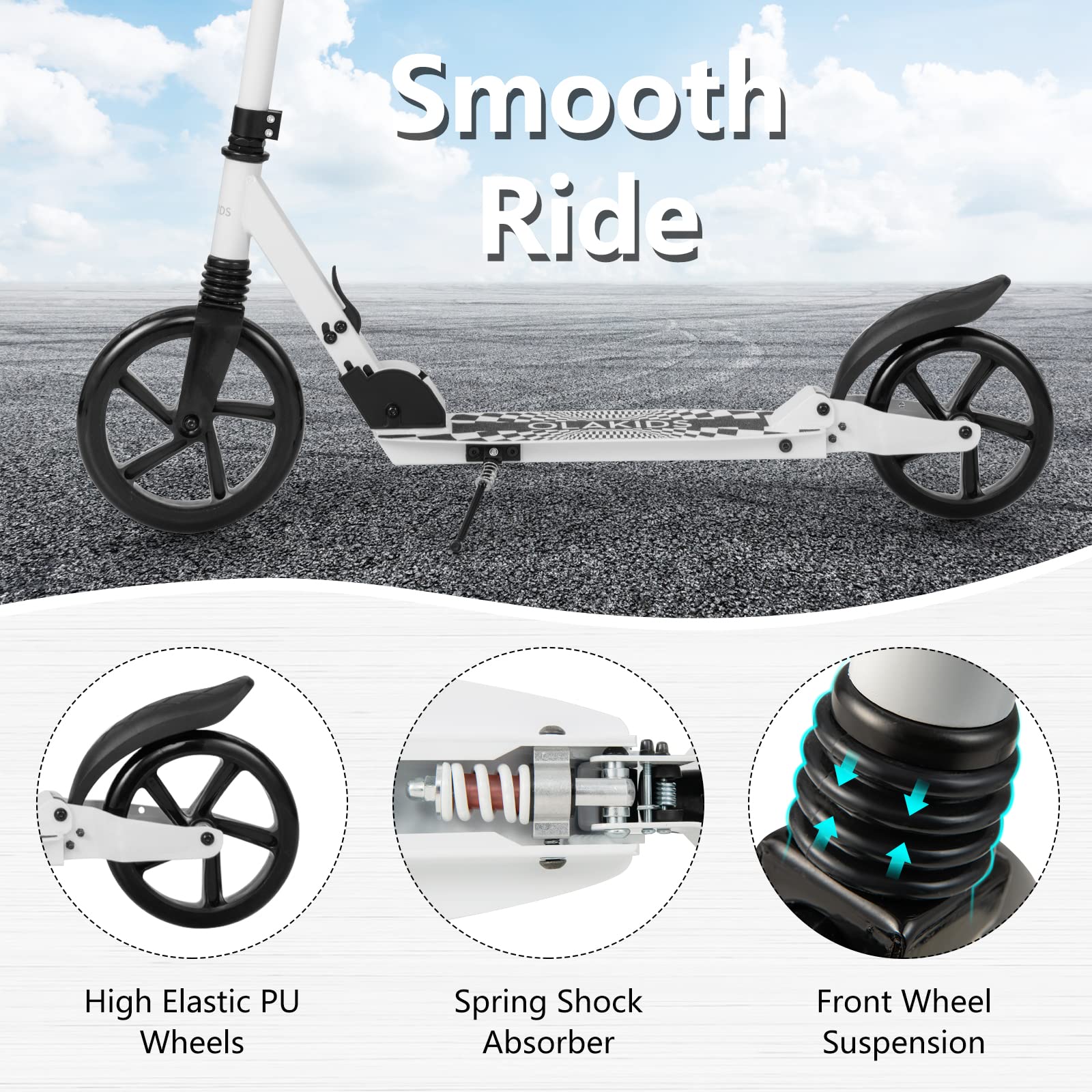 INFANS Kick Scooter for Adults Teens, Big Wheels Foldable Scooter  Ages 10+ Kids Youth