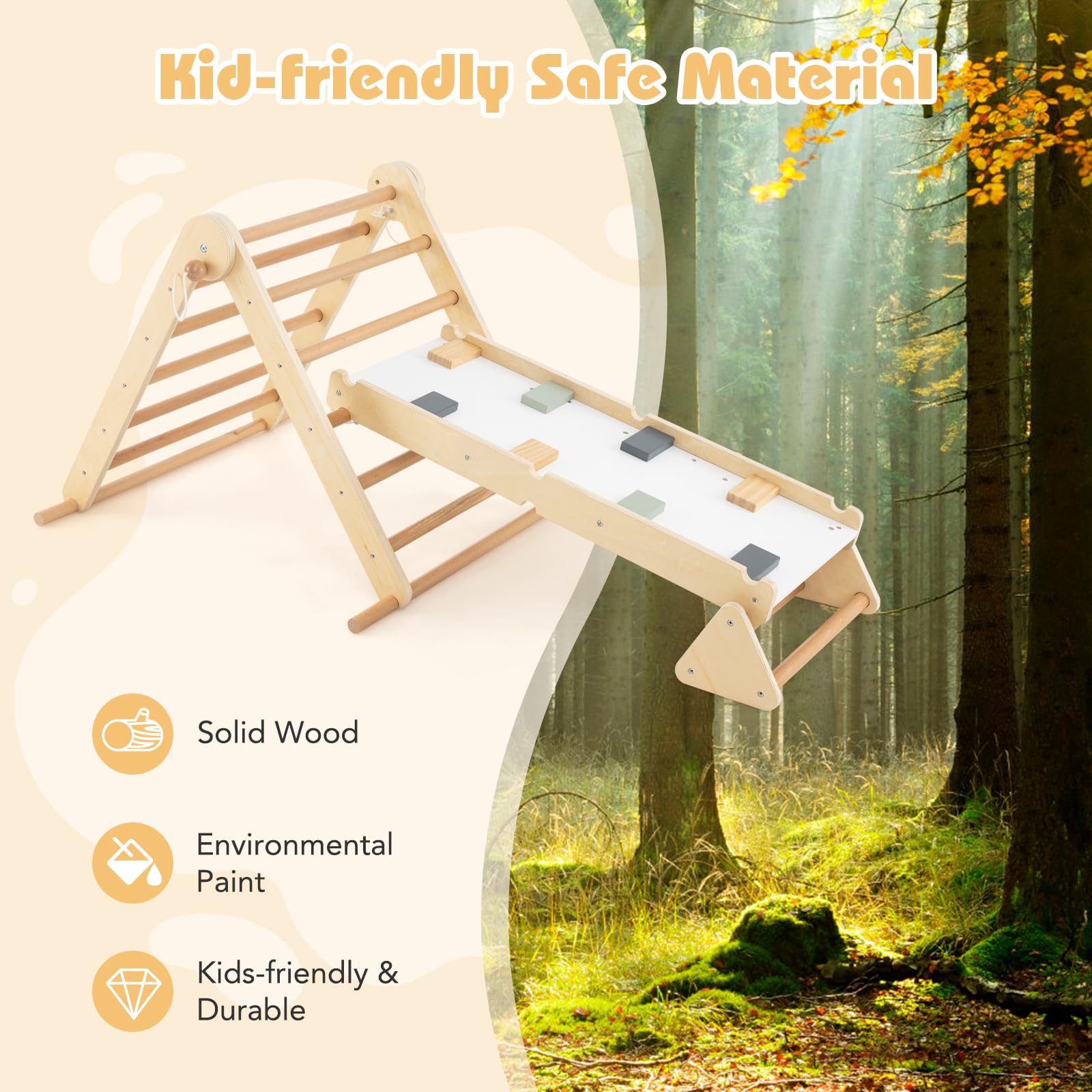 INFANS Pikler Triangle Set 7 in 1 Climbing Toys for Toddlers Foldable Baby Wood Montessori Jungle Gym
