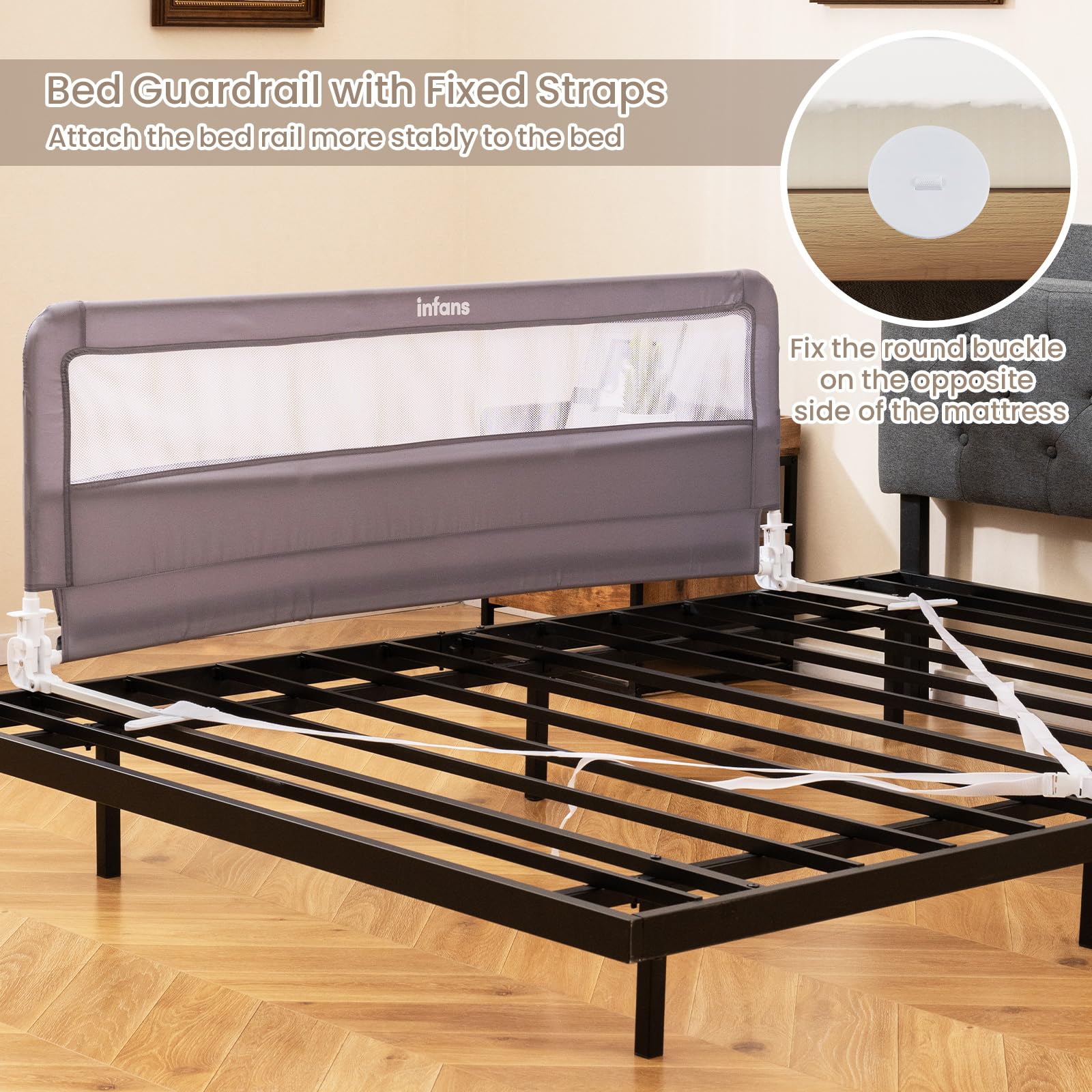 INFANS Bed Rail for Toddlers, 59" Foldable Safety Baby Crib Rail Fit for Kids Twin, Extra Long Swing Down Bed Guardrail for Convertible Crib, Queen, Full, King Mattress Side Guard