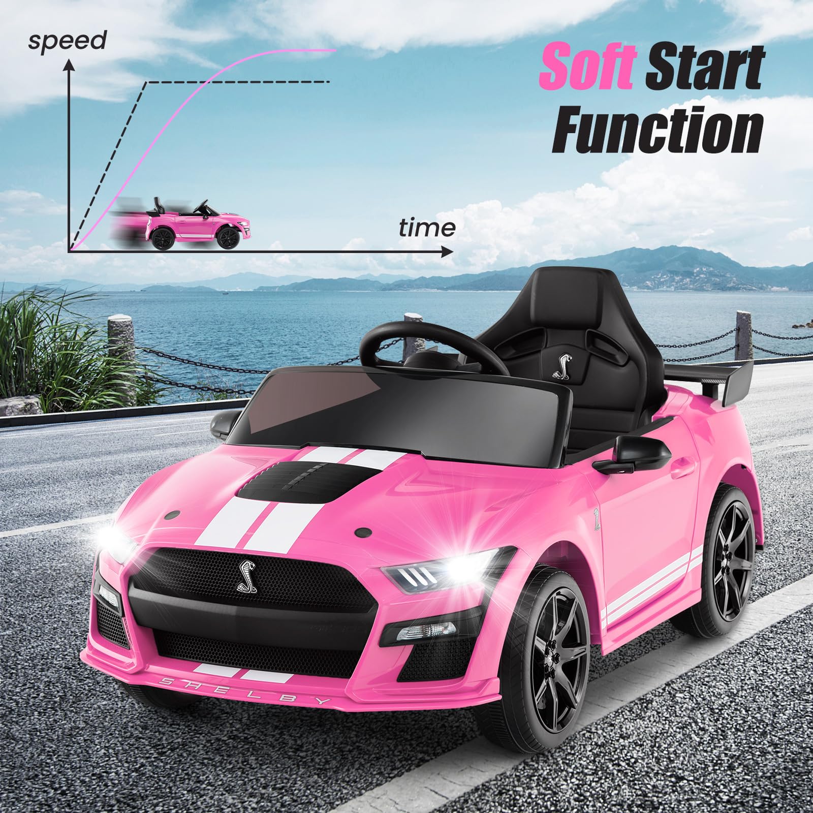 Licensed Ford Mustang GT500 Ride on Car for Kids by INFANS, Battery Powered Electric Vehicle with Remote Control, 37-96 months