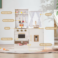 INFANS Kids Kitchen Playset, Toddler Wooden Pretend Cooking Set Microwave, Simulation Play Kitchen Toy for Children