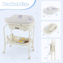 INFANS 2 in 1 Baby Changing Table with Bath Tub Unit, Folding Diaper Dresser Station with Wheels Waterproof Pad