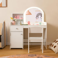 INFANS Kids Vanity, Princess Makeup Desk and Chair Set with Lights Mirror, Pretend Play Vanity Set for Toddler Girls