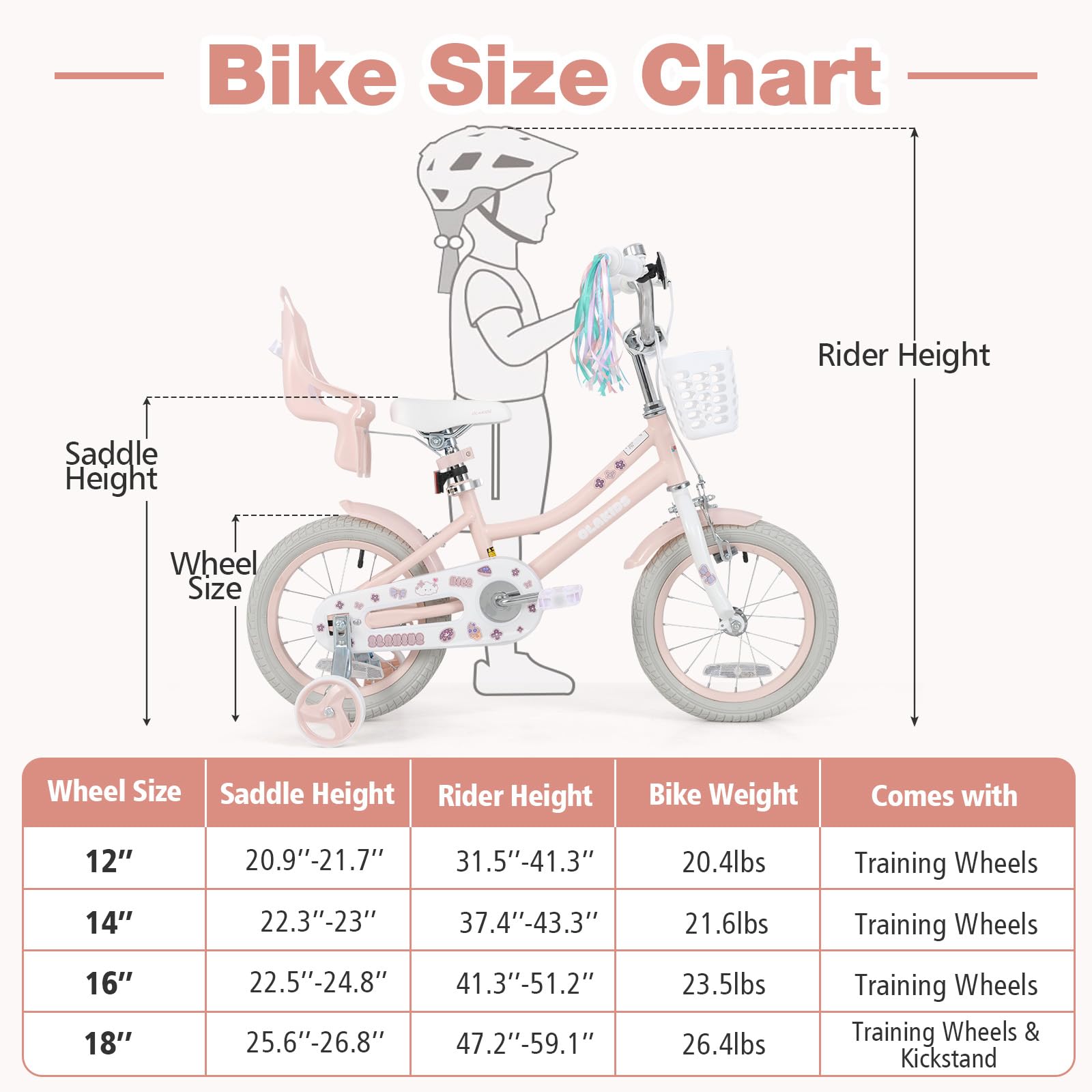 Kids Bike 12 14 16 18 Inch Toddlers Bike for Boys Girls Age 3-8 Years