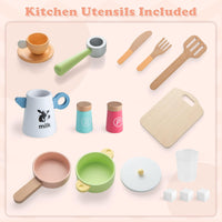 INFANS Kids Kitchen Playset Cooking Toy Kitchen Set with Coffee Machine Stove Removable Sink Microwave Storage Cabinet