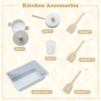 INFANS Kids Kitchen Playset, Toddler Wooden Pretend Cooking Set Microwave, Simulation Play Kitchen Toy for Children