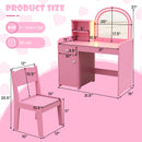 INFANS Kids Vanity, Princess Makeup Desk and Chair Set with Lights Mirror, Pretend Play Vanity Set for Toddler Girls