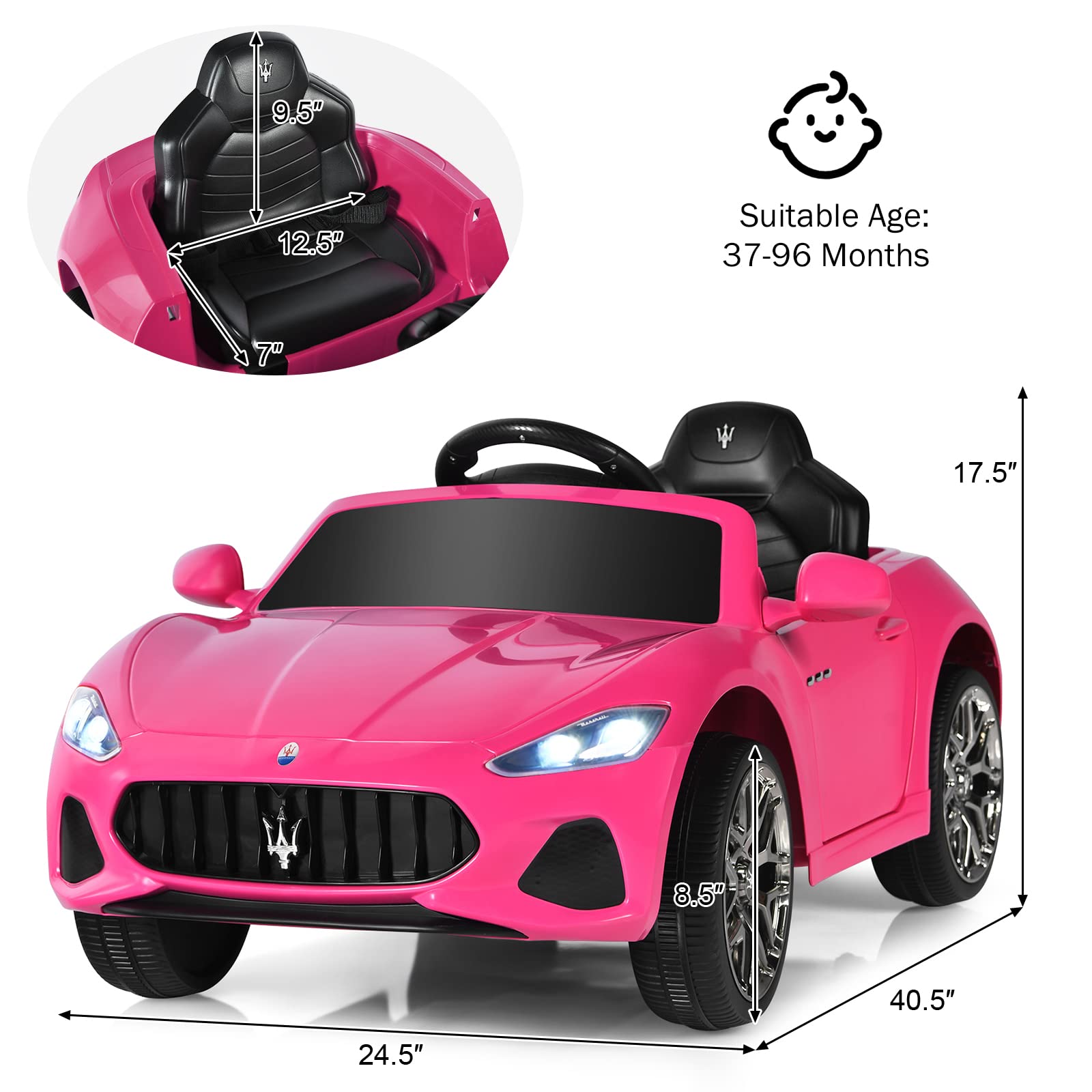 Pink Licensed Maserati Electric Vehicle with Remote Control