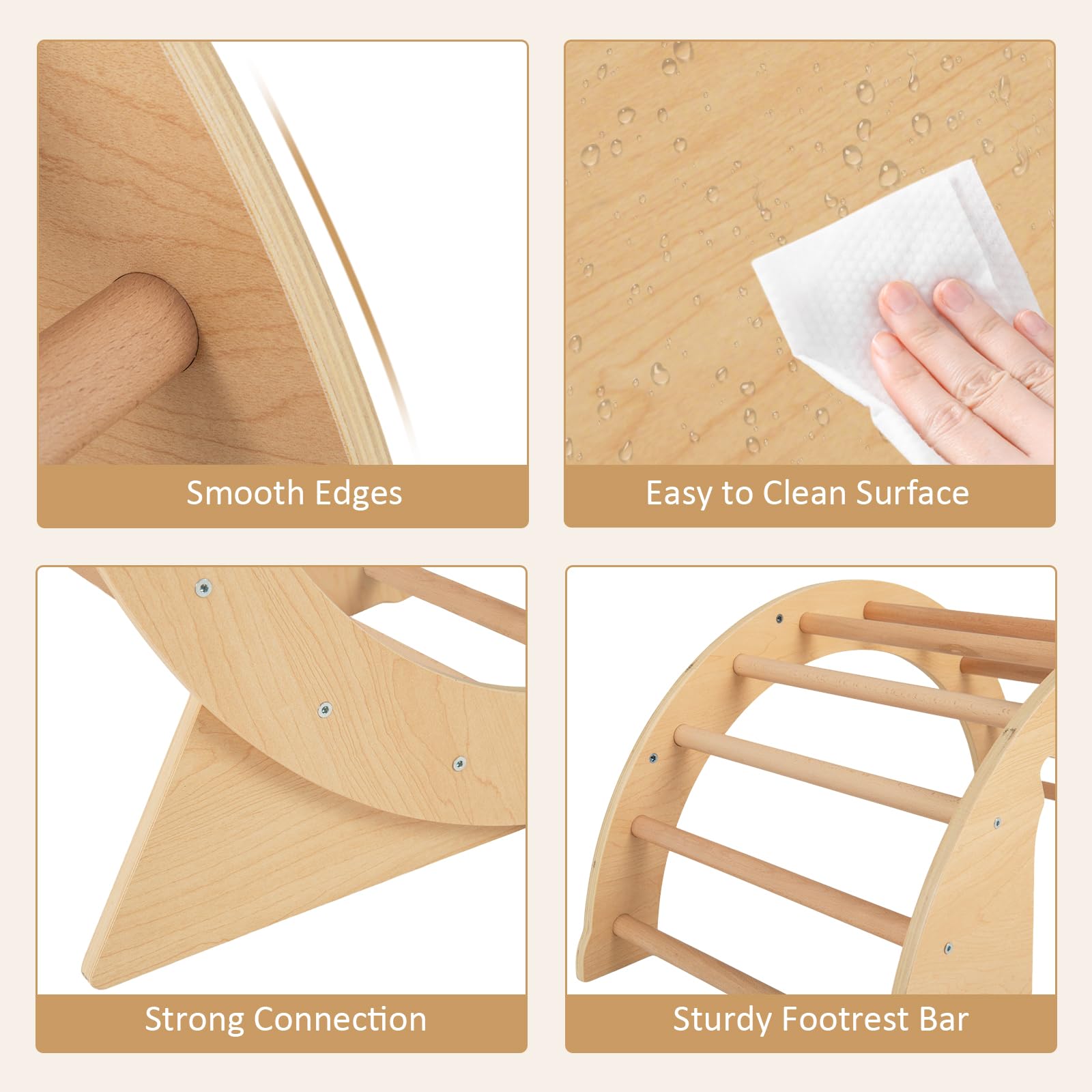 INFANS Wooden Arch Climber Rocker with Soft Cushion, 6 in 1 Montessori Climbing Toys for Toddlers, Gym Playset Gift for Kids