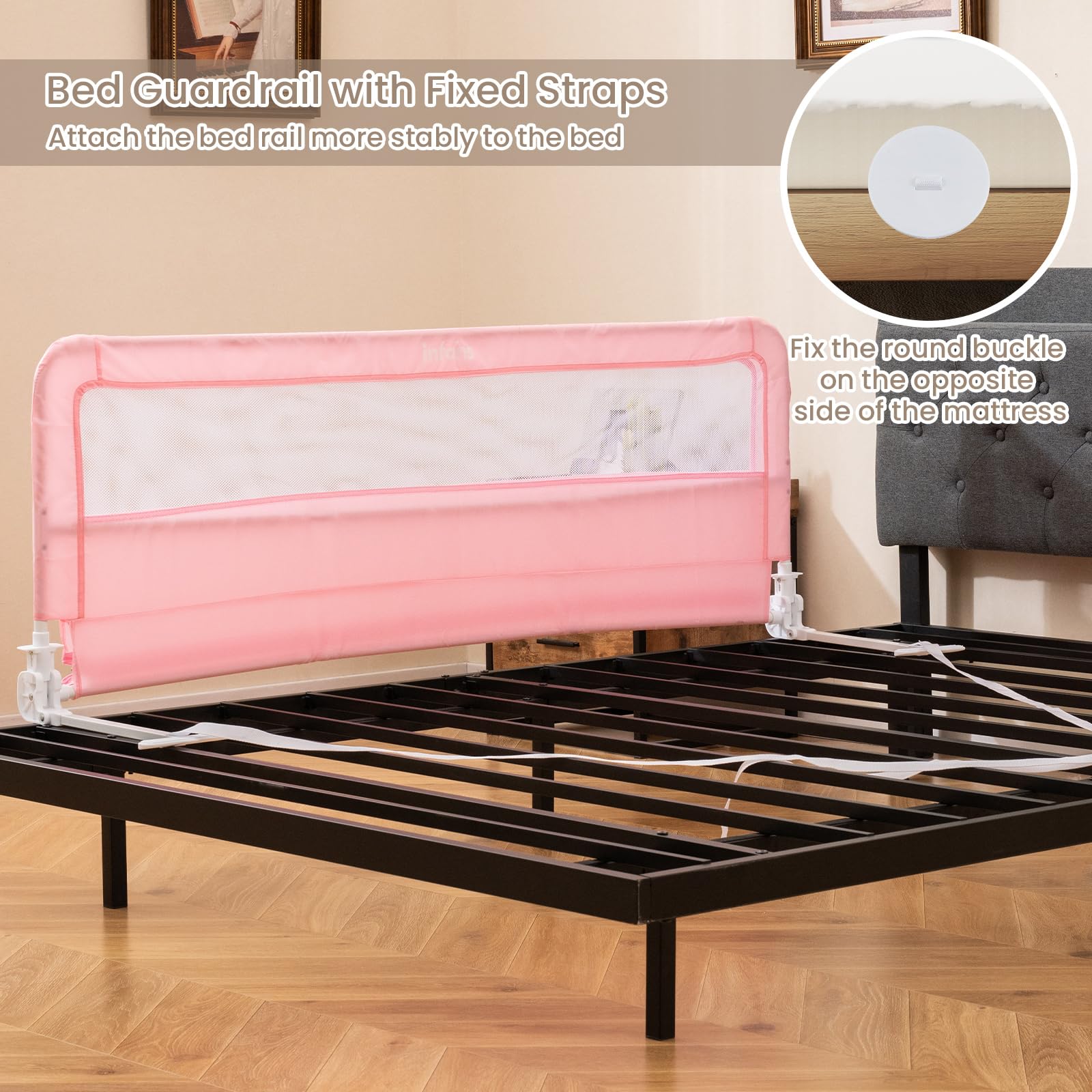 INFANS Bed Rail for Toddlers, 59" Foldable Safety Baby Crib Rail Fit for Kids Twin, Extra Long Swing Down Bed Guardrail for Convertible Crib, Queen, Full, King Mattress Side Guard
