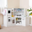 INFANS Corner Kids Kitchen Playset, Toddler Wooden Pretend Cooking Set with Realistic Light Sound Stove