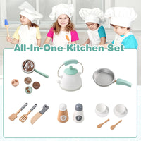 INFANS Corner Kids Kitchen Playset, Toddler Wooden Pretend Cooking Set with Lights Sounds Coffee Machine Washing Machine