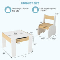 INFANS 3 in 1 Kids Table and Chair Set, Wood Multi Activity Table with Removable Tabletop, Detachable Blackboard