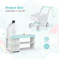 INFANS Kids Grocery Store Playset, Wooden Pretend Play Supermarket with LED Lights, Market Stand Toy