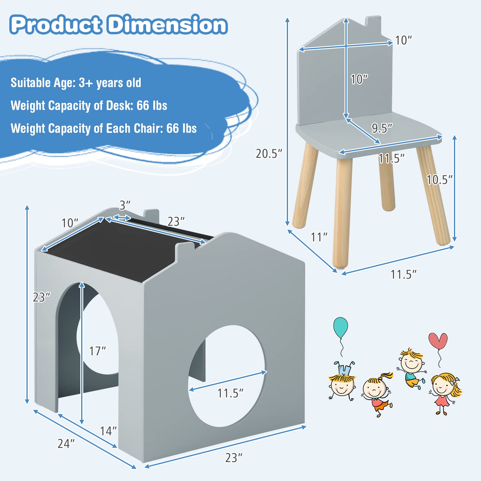 INFANS Kids Table and Chair Set, Wood Multi Activity Table with Blackboard for Toddler Playing Drawing Reading Arts Crafts
