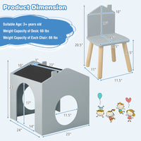 INFANS Kids Table and Chair Set, Wood Multi Activity Table with Blackboard for Toddler Playing Drawing Reading Arts Crafts