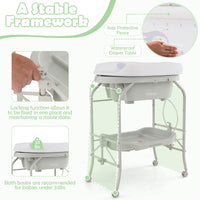 INFANS 2 in 1 Baby Changing Table with Bath Tub Unit, Folding Diaper Dresser Station with Wheels Waterproof Pad