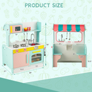 INFANS 2 in 1 Kids Play Kitchen and Restaurant, Double Sided Toddler Wooden Pretend Cooking Set with Stove Sink Microwave Storage Cabinet INFANS