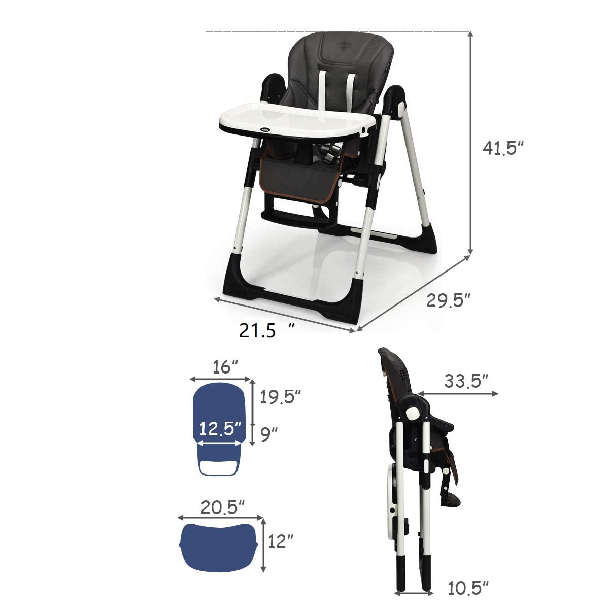 INFANS Foldable High Chair for Babies & Toddlers with Multiple Adjustable Backrest, Footrest and Seat Height