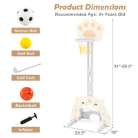 INFANS Toddler Basketball Hoop, 3 in 1 Height Adjustable Kids Sports Activity Center Indoor with Soccer Goal Golf Ball and Club