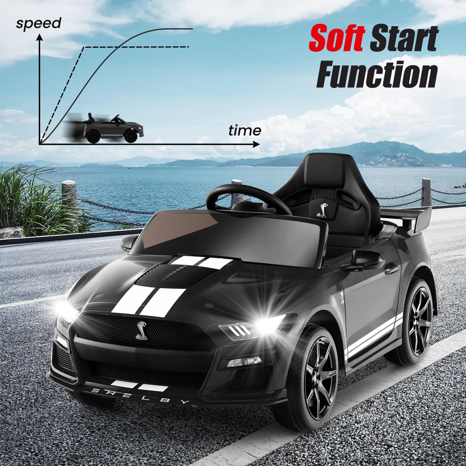 Licensed Ford Mustang GT500 Ride on Car for Kids by INFANS, Battery Powered Electric Vehicle with Remote Control, 37-96 months
