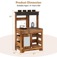 INFANS Mud Kitchen, Outdoor Play Kitchen with Drawing Board, Cooking Accessories, Wooden Kids Kitchen Playset