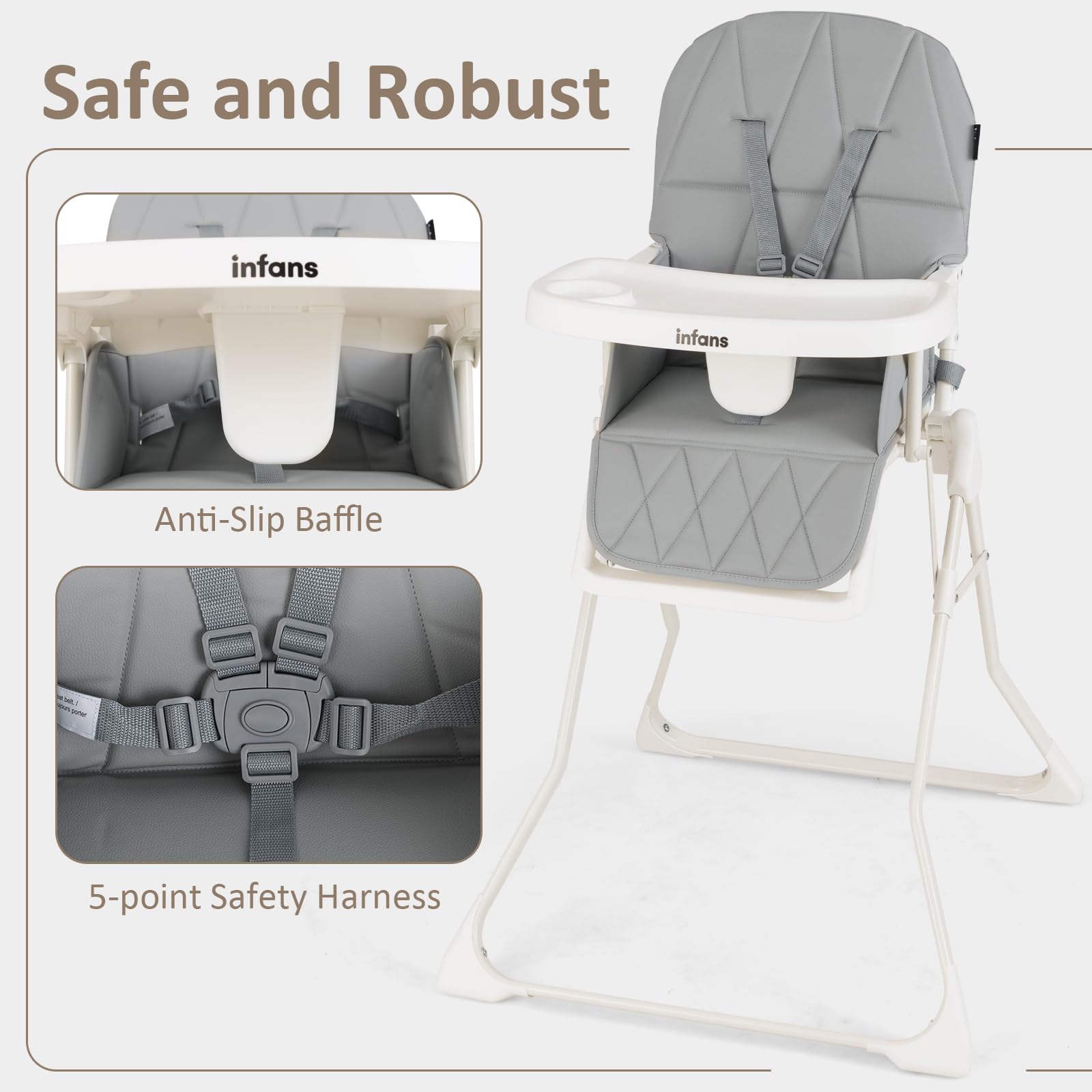 INFANS Baby High Chair, Quick Folding Portable Highchair for Babies and Toddlers with Adjustable Footrest Removable Dishwasher Tray PU Seat