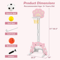 INFANS Toddler Basketball Hoop, 3 in 1 Height Adjustable Kids Sports Activity Center Indoor with Soccer Goal Golf Ball and Club