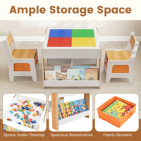 INFANS Kids Table and Chair Set, 4 in 1 Building Block Wooden Activity Desk with Reversible Tabletop for Toddlers