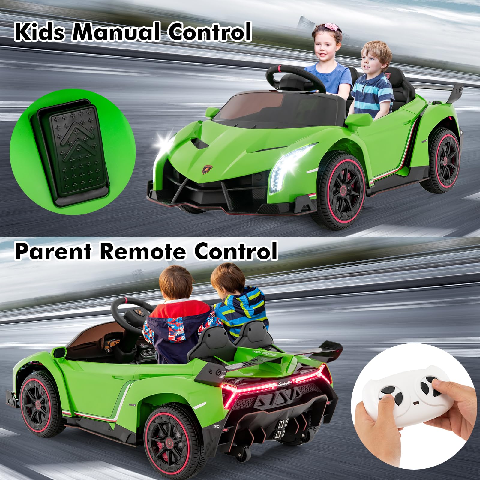 INFANS 2 Seater Kids Ride on Car, 12V 4WD Licensed Lamborghini Veneno Powered Electric Vehicle with Rocking Mode, Remote Control