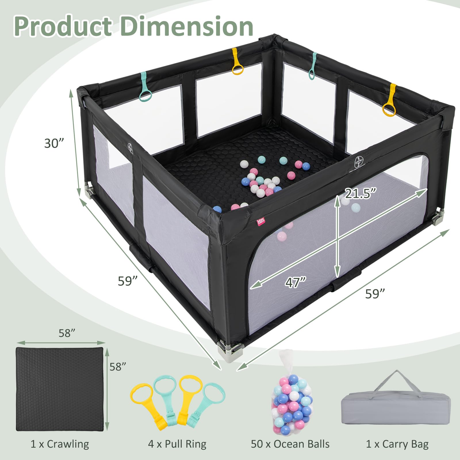 INFANS Foldable Baby Playpen with Mat, Large Baby Play Yard for Infant with 50 Ocean Balls, Fence Toddler Activity Center