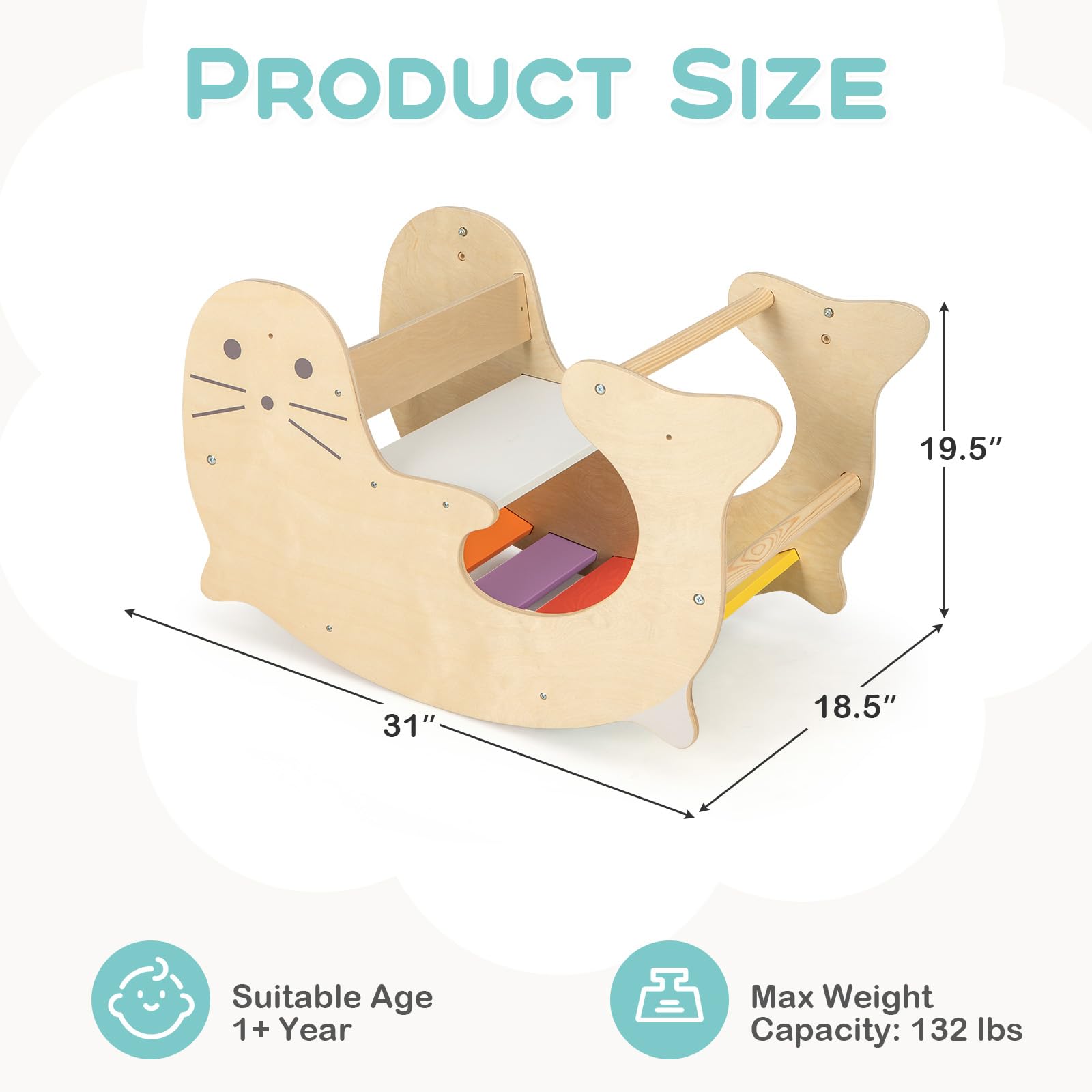 INFANS Climbing Toys for Toddlers, 3 in 1 Pikler Montessori Wooden Arch Climber Rocker Ladder, Indoor Kids Activity Climb Toy