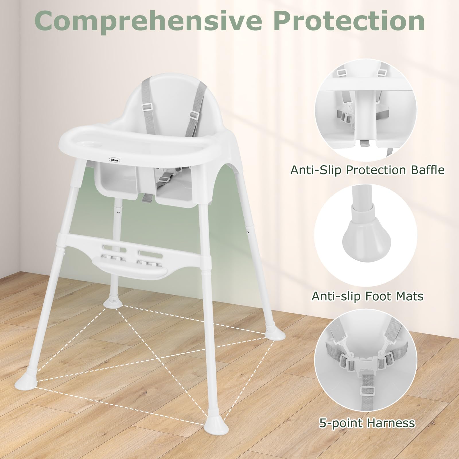 INFANS 4 in 1 Baby High Chair, Convertible Highchair for Babies and Toddlers, Infant Feeding Highchairs with Removable Tray Adjustable Footrest
