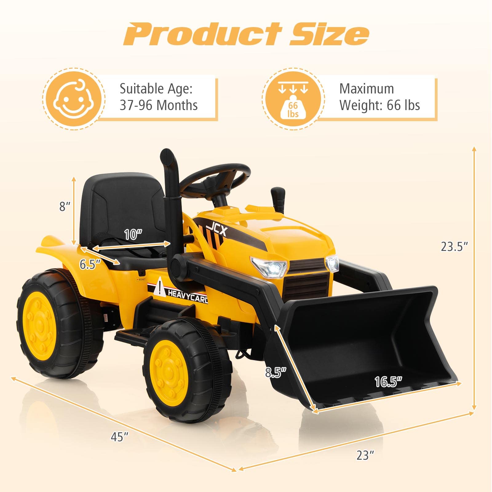 INFANS Kids Ride on Car, 12V Electric Excavator Vehicle Construction Truck, Toddlers Battery Powered Bulldozer Tractor