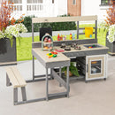 INFANS Mud Kitchen, Outdoor Play Kitchen with Faucet Chalkboard Stoves Removable Sink Cooking Accessories Wooden Kids Kitchen Playset