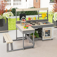 INFANS Mud Kitchen, Outdoor Play Kitchen with Faucet Chalkboard Stoves Removable Sink Cooking Accessories Wooden Kids Kitchen Playset