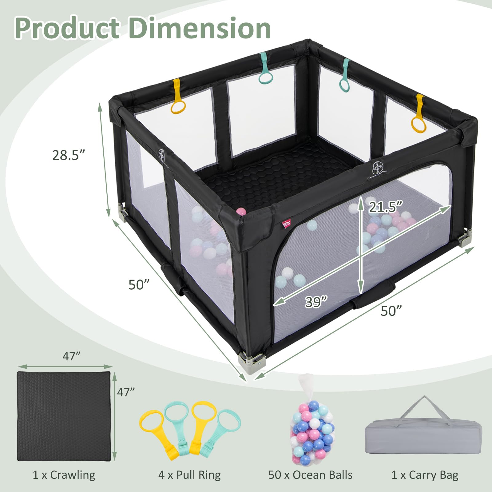 INFANS Foldable Baby Playpen with Mat, Large Baby Play Yard with 50 Ocean Balls, Fence Toddler Activity Center