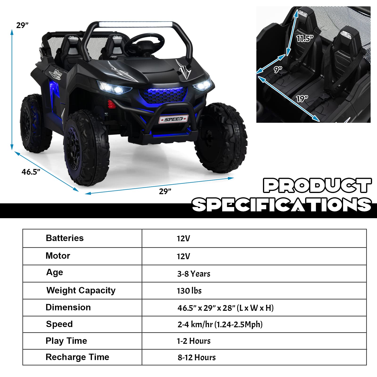 INFANS 2 Seater Kids Ride on UTV, 12V Electric Truck Car with Remote Control, Battery Powered Vehicle