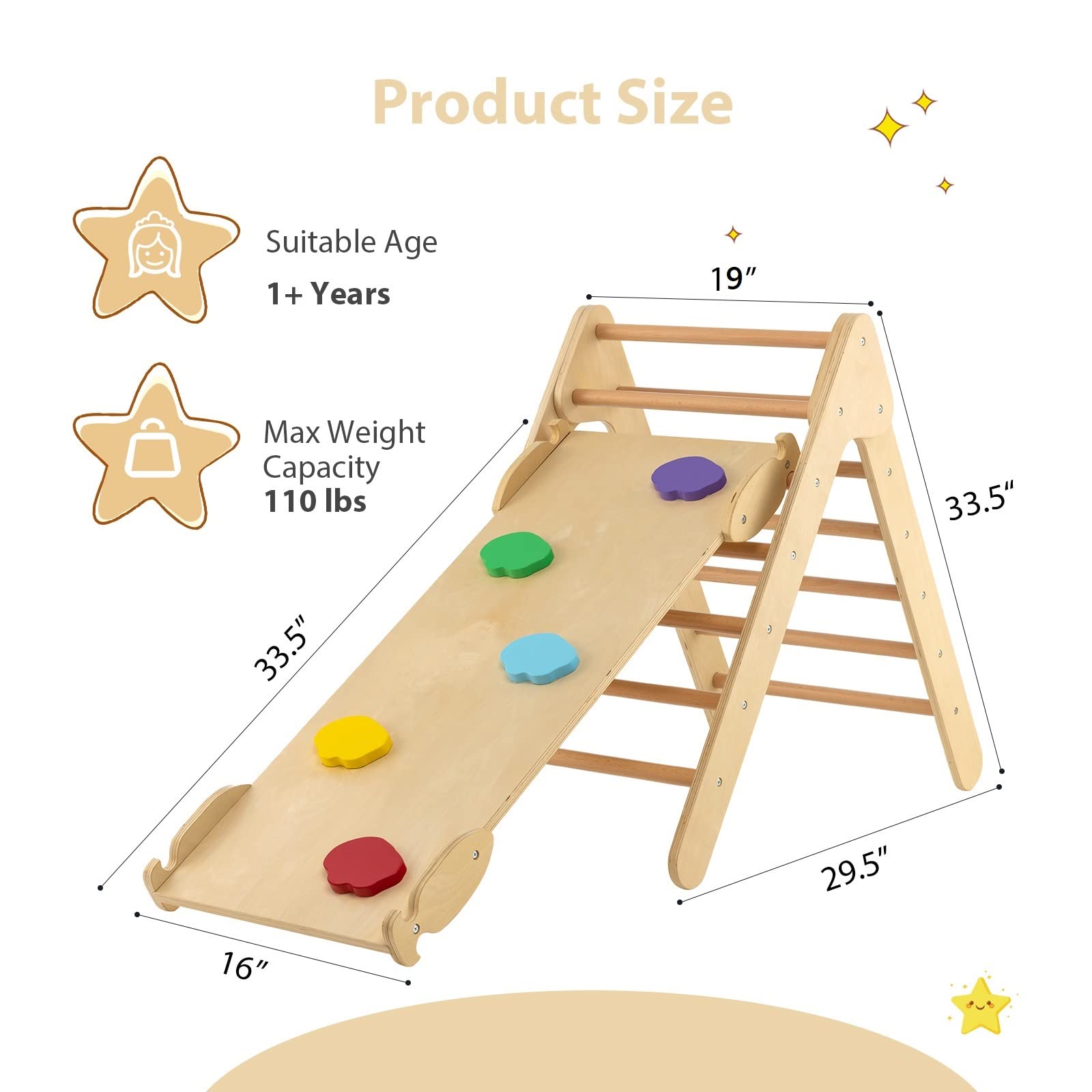 INFANS  Toddlers Triangle Climber, 3 in 1 Montessori Kids Wood Climbing Toy with Ramp, Ladder, Slide