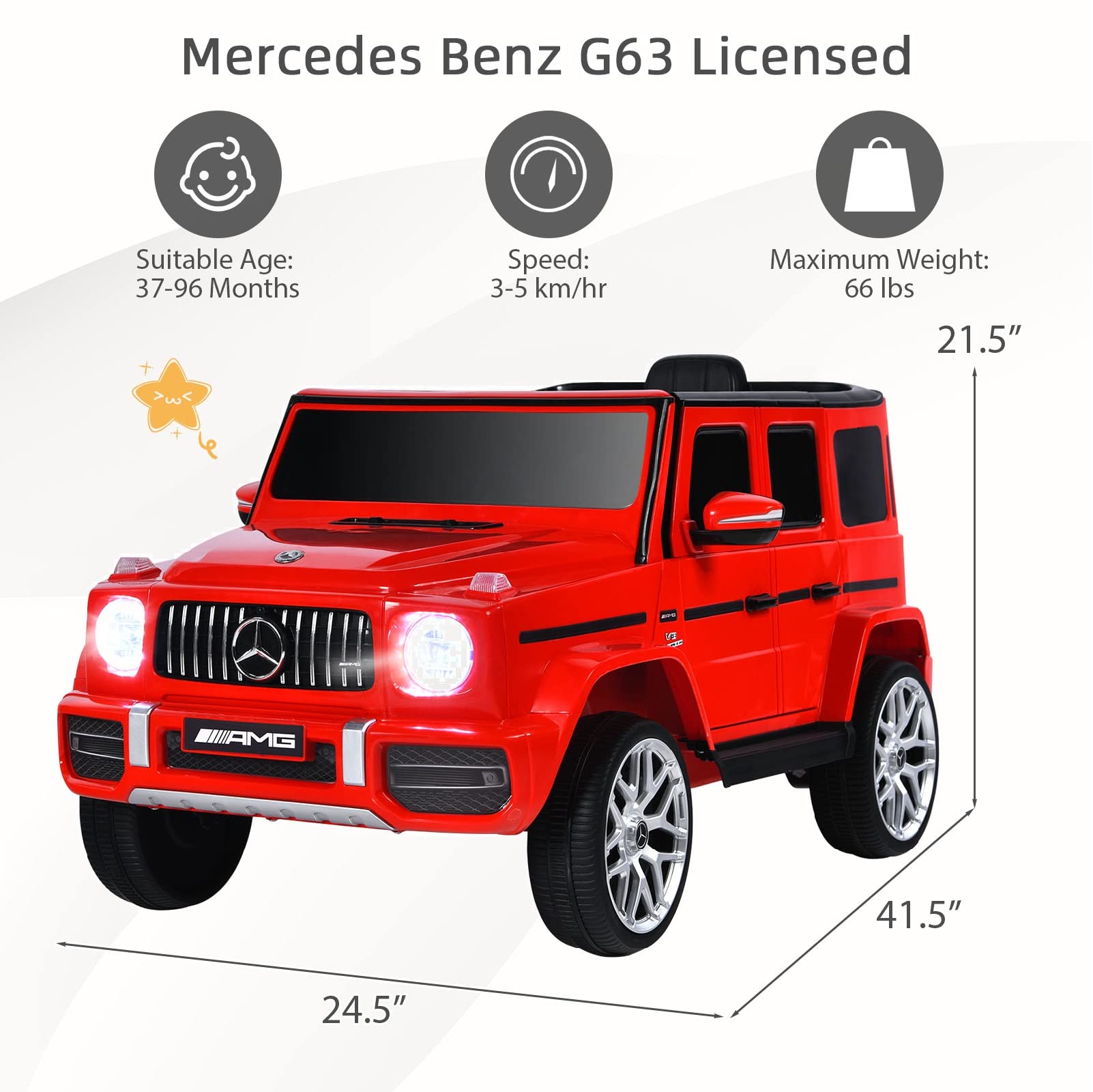 INFANS Licensed Mercedes Benz G63 Kids Ride on Car, 12V Electric Vehicle, Battery Powered for Children Boy Girl