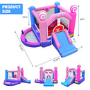 INFANS Inflatable Bounce House, Kids Candyland Pink Jumping Castle with Slide Ball Pit Basketball Rim