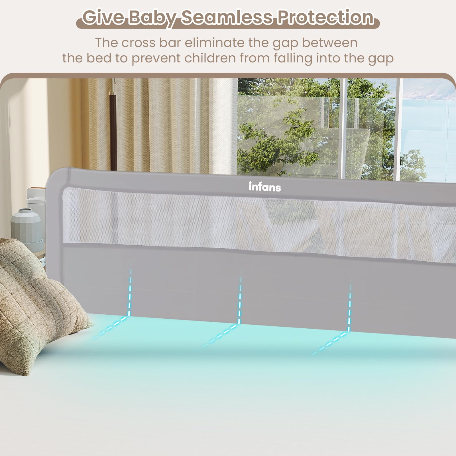 INFANS Bed Rail for Toddlers, 59" Foldable Safety Baby Crib Rail Fit for Kids Twin, Extra Long Swing Down Bed Guardrail for Convertible Crib, Queen, Full, King Mattress Side Guard