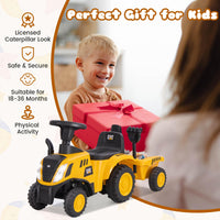 INFANS Licensed Caterpillar Ride on Tractor, Foot to Floor Sliding Truck with Detachable Trailer, Toy Walker for Kids Age 1.5-3