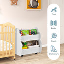 INFANS Kids Bookshelf with Wheels, Wooden Bookcase Toy Storage Cabinet Organizer Holder