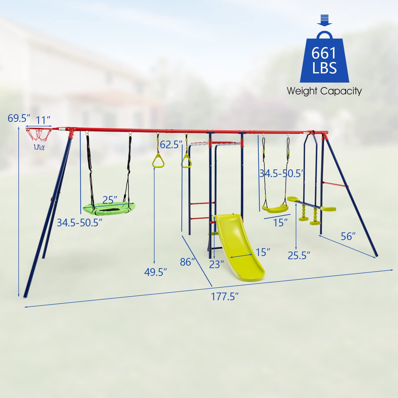 Outdoor A Frame Heavy Duty Metal Swing Stand with Monkey Bar for Kids